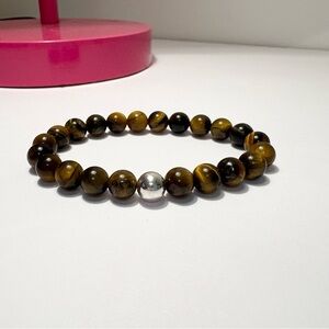 Handmade Tiger Eye Beaded Bracelet with Sterling Silver Accent 8mm beads.
